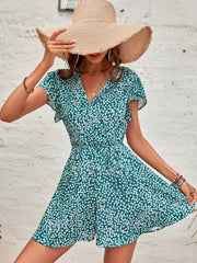 Floral Print Romper Jumpsuit Petal Sleeve Romper
