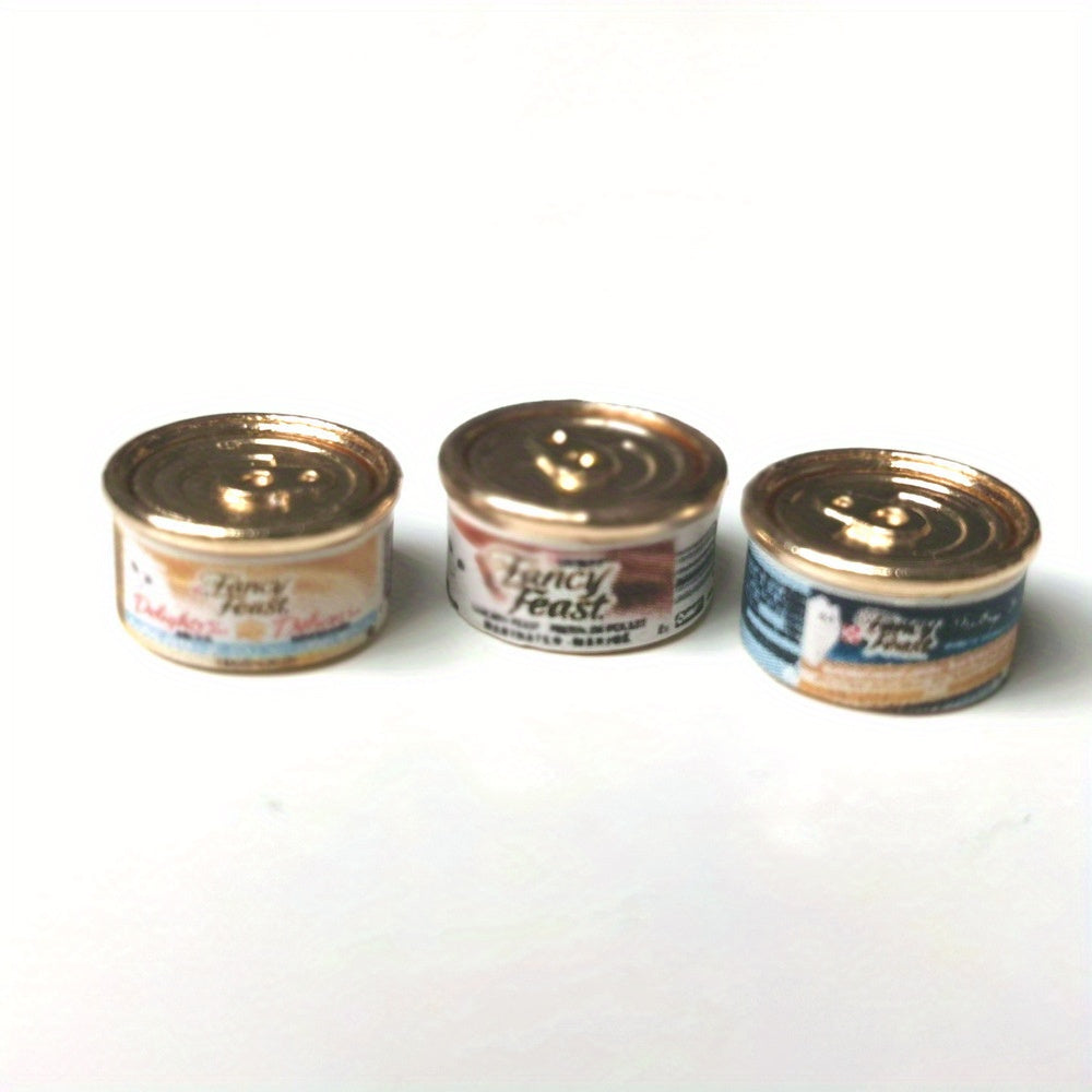 3pcs Dollhouse Pet Food Jar Set Mini Dollhouse Decorations Aluminum Alloy