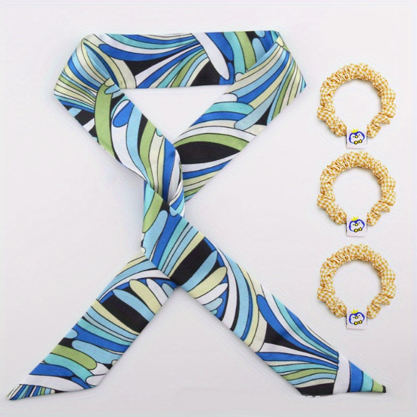 4pcs Skinny Scarf & Hair Tie Set for Women
