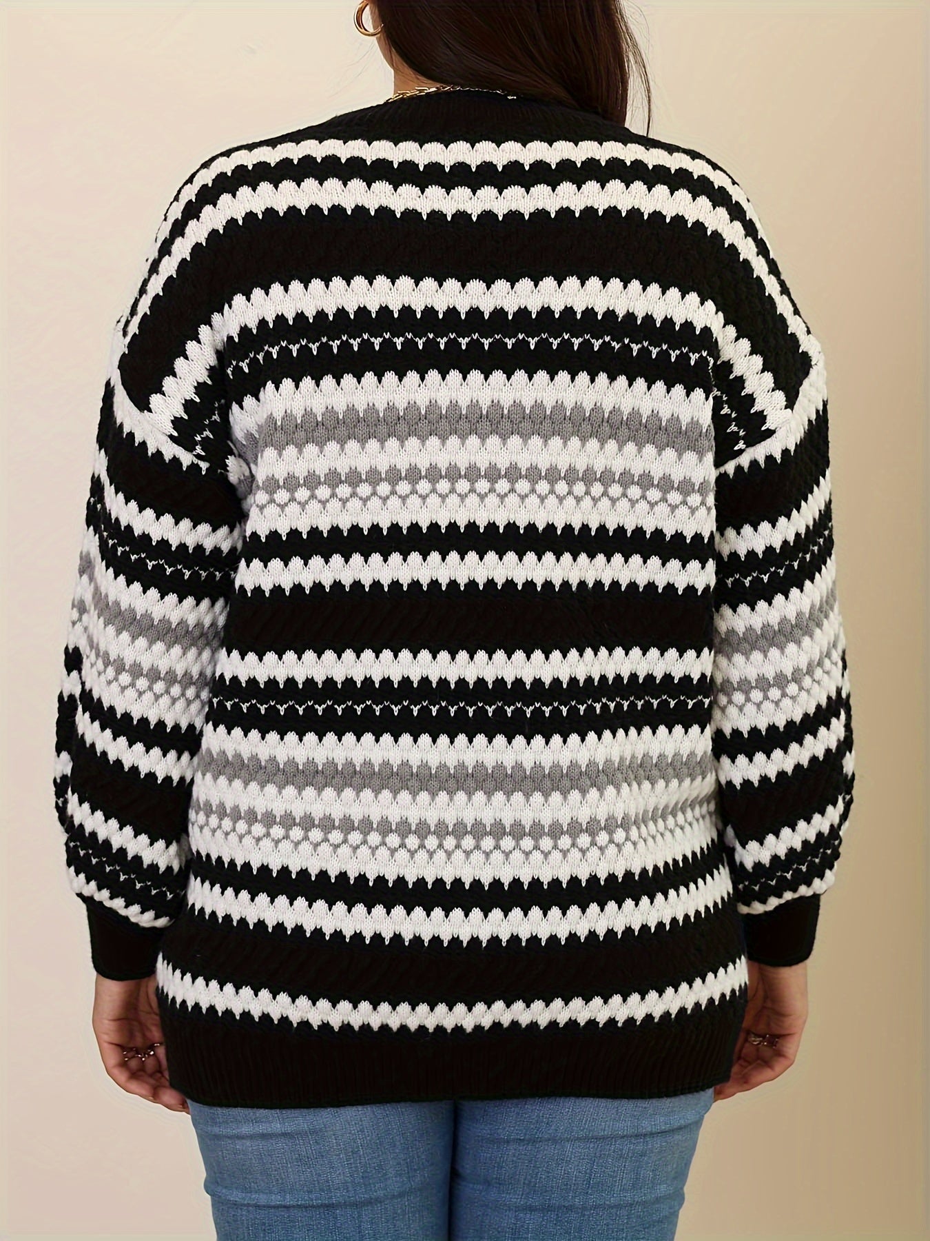 Striped Long Sleeve Sweater Round Neck Jumper
