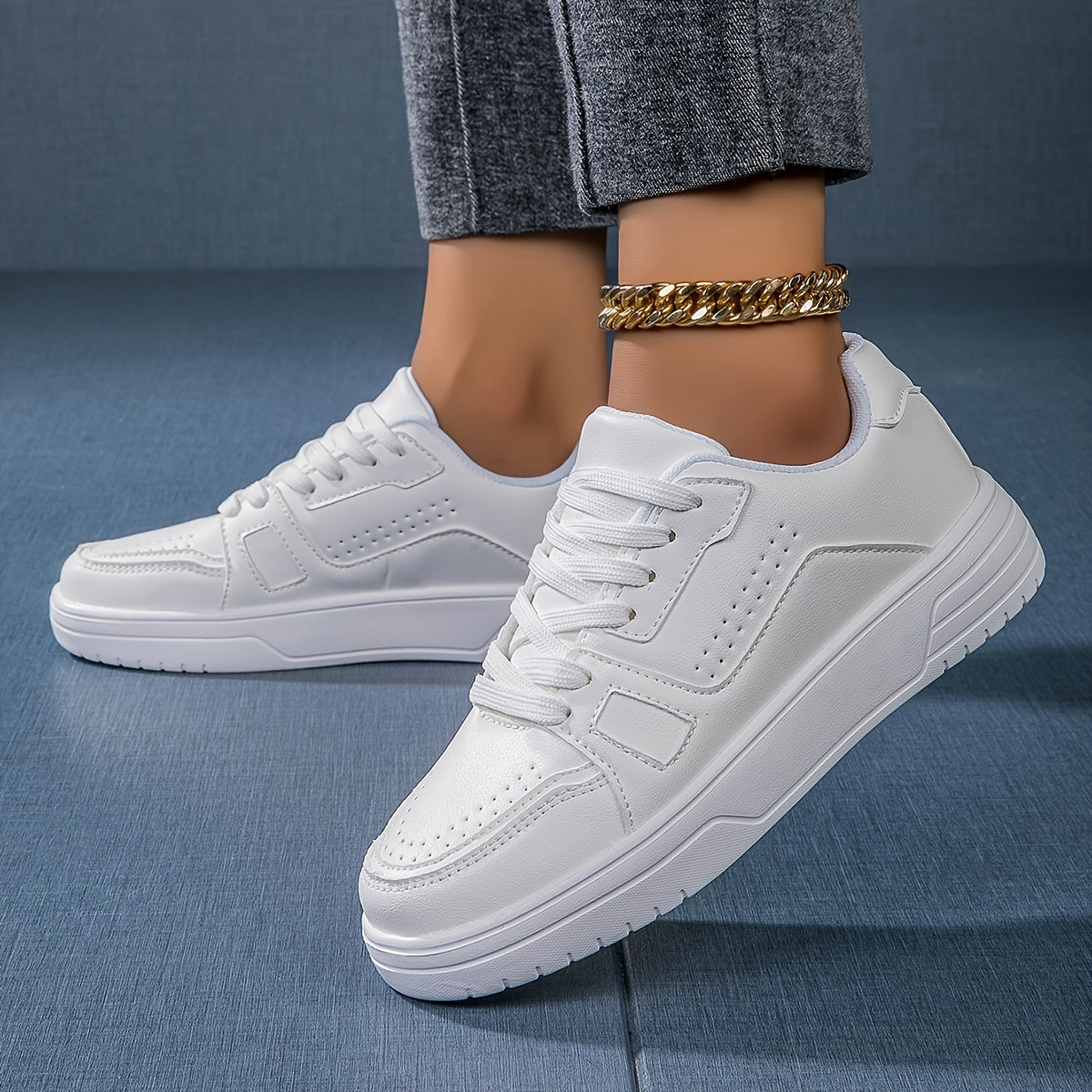 Faux Leather Flat Skate Shoes Non Slip Outdoor Sneakers