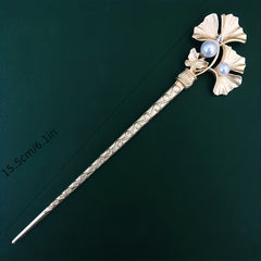 Vintage Ginkgo Leaf Hairpin Faux Pearl Hair Stick