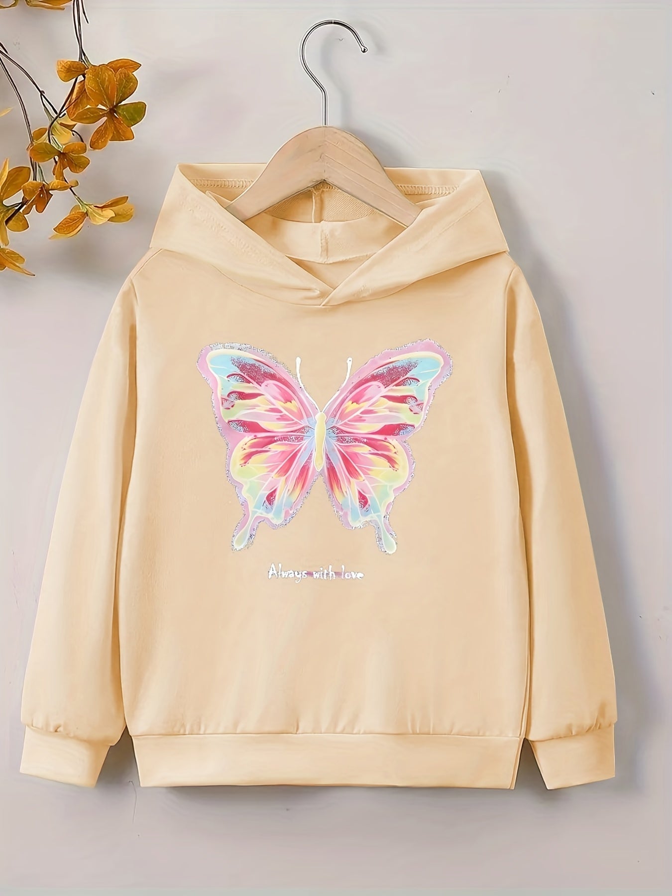 Girls' Pink Butterfly Print Casual Sweatshirt Top Hoodie Pullovers