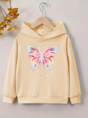 Girls' Pink Butterfly Print Casual Sweatshirt Top Hoodie Pullovers