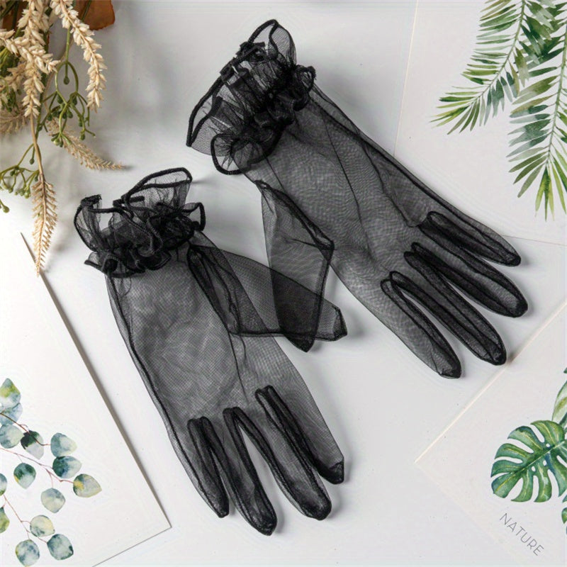 Short Transparent Ruffle Gloves for Women