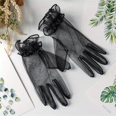 Short Transparent Ruffle Gloves for Women