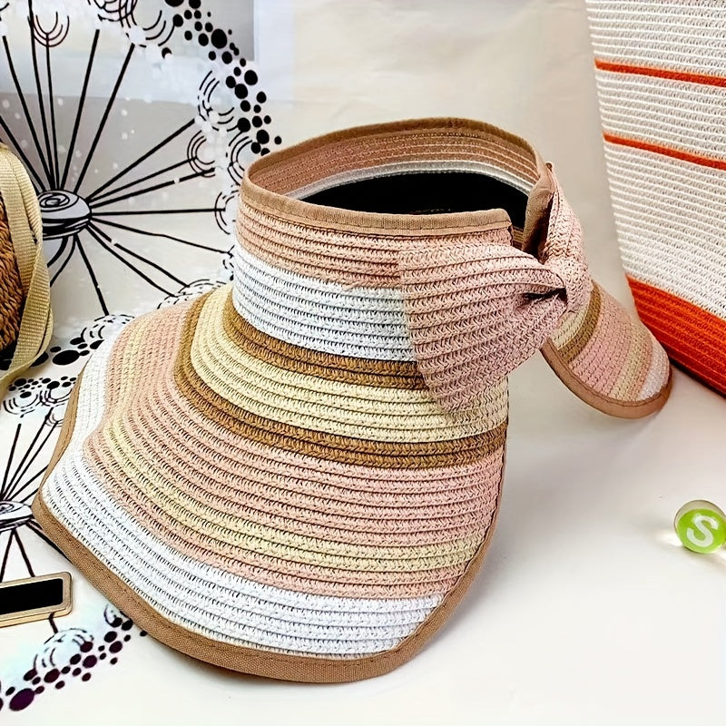 Wide Brim Visor Hat Striped Straw Sun Hat UV Protection Beach Hats