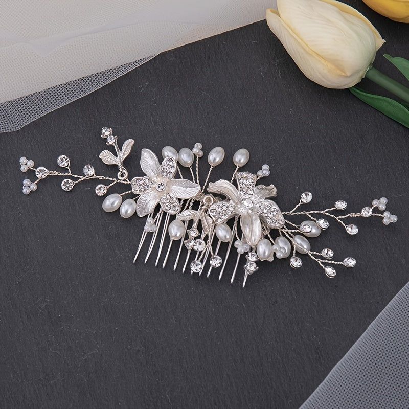 Leaf Bridal Hair Comb Faux Pearl Crystal Headpiece