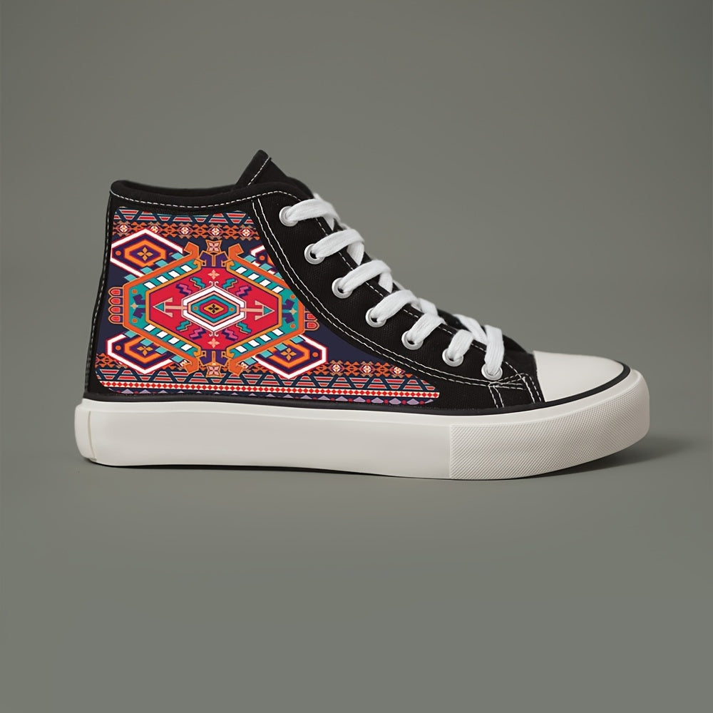 Ethnic Print Chunky Canvas Sneakers High Top Classic Skate Shoes