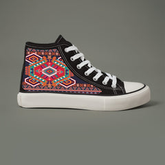 Ethnic Print Chunky Canvas Sneakers High Top Classic Skate Shoes