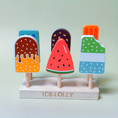 Wooden Toy Ice Cream Pretend Playset with 3 Colorful Sandwiches