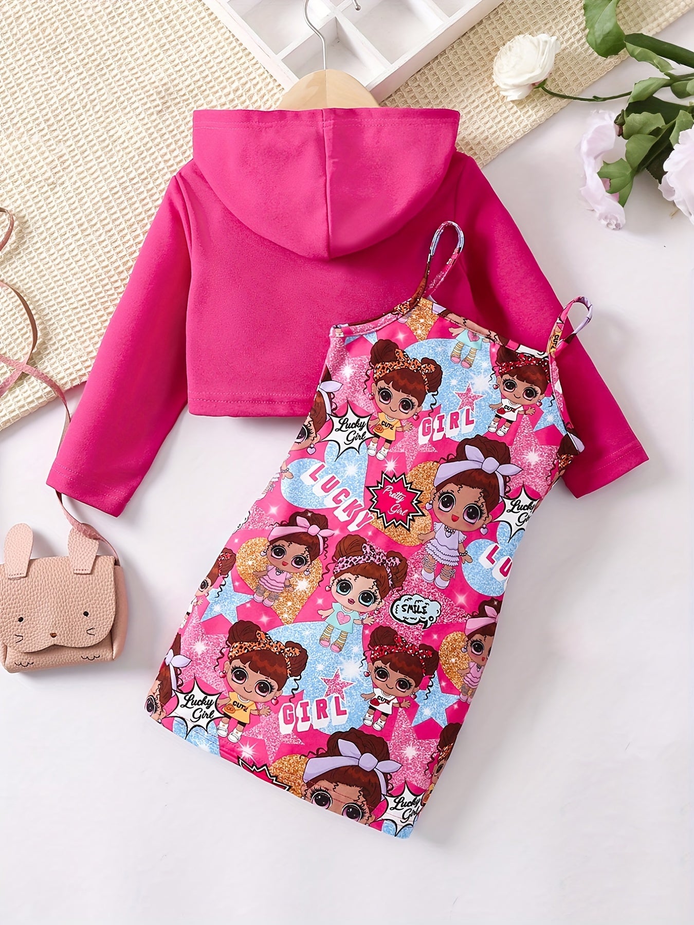Y2K Style Crop Hoodie & Sundress Set Anime Girl Pattern Outfits