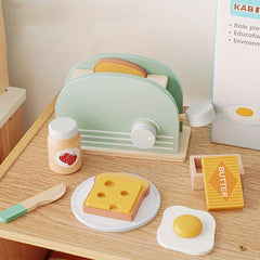 Kids Wooden Kitchen Playset with Toaster and Food Pieces