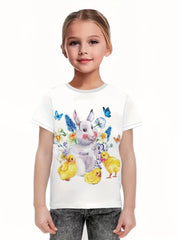 Girls 3D Bunny & Chick Short Sleeve T-shirt Summer Clothes Sports