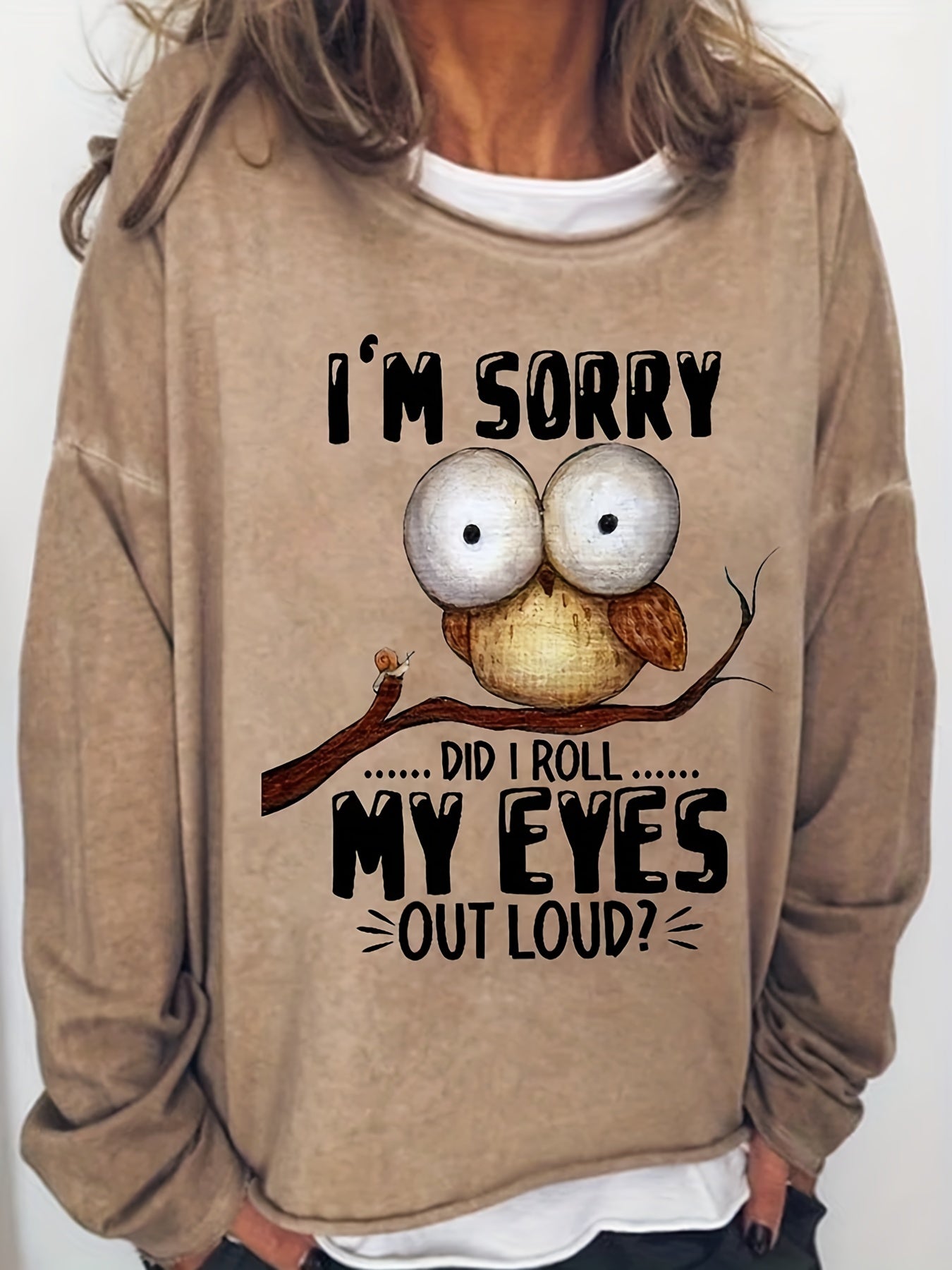 Letter & Bird Print Crew Neck Sweatshirt for Women