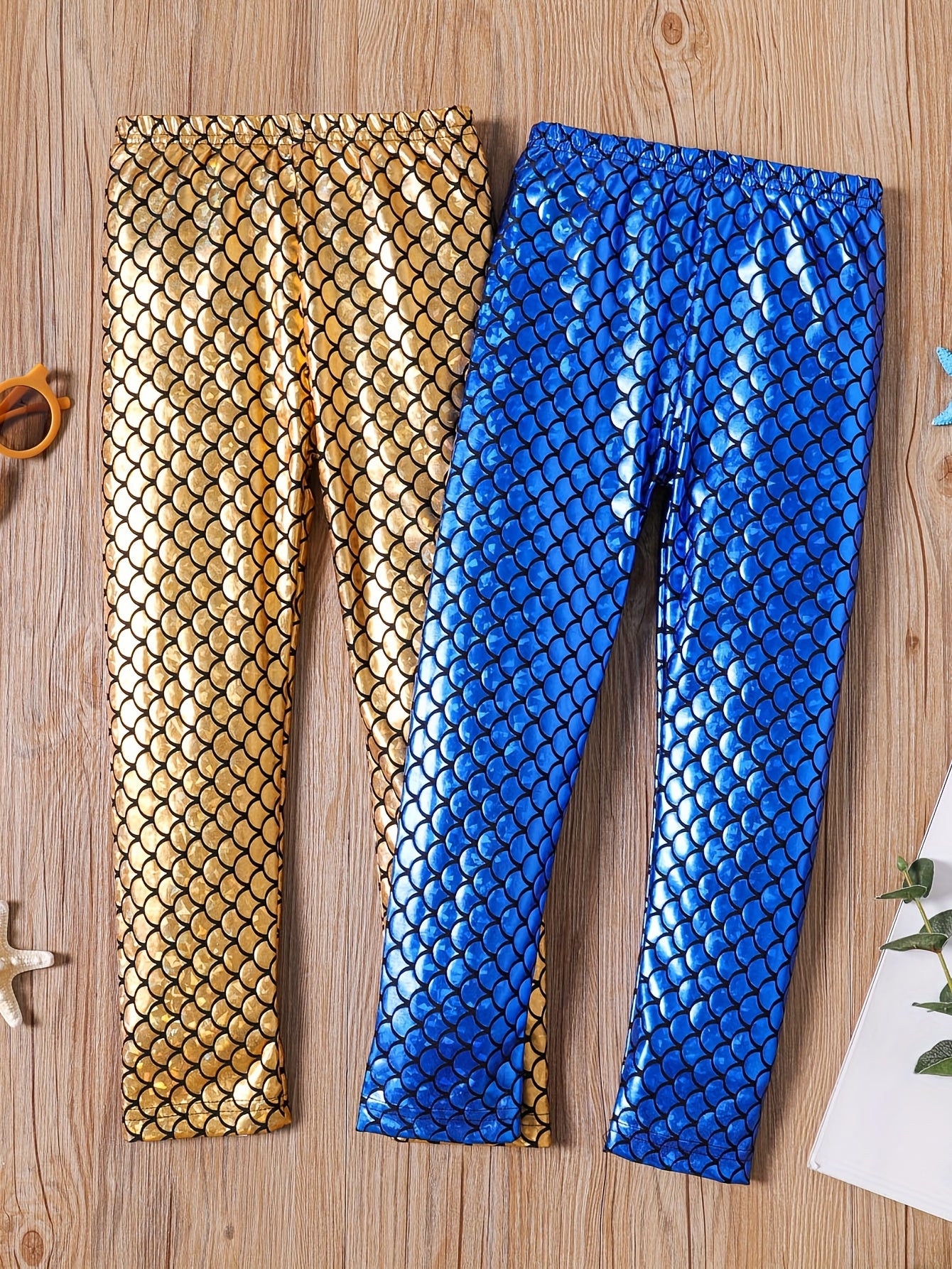 2 Mermaid Pattern Baby Girls' Leggings for Halloween Party