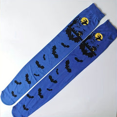 Bat Print Thigh High Socks Halloween Over The Knee Stockings