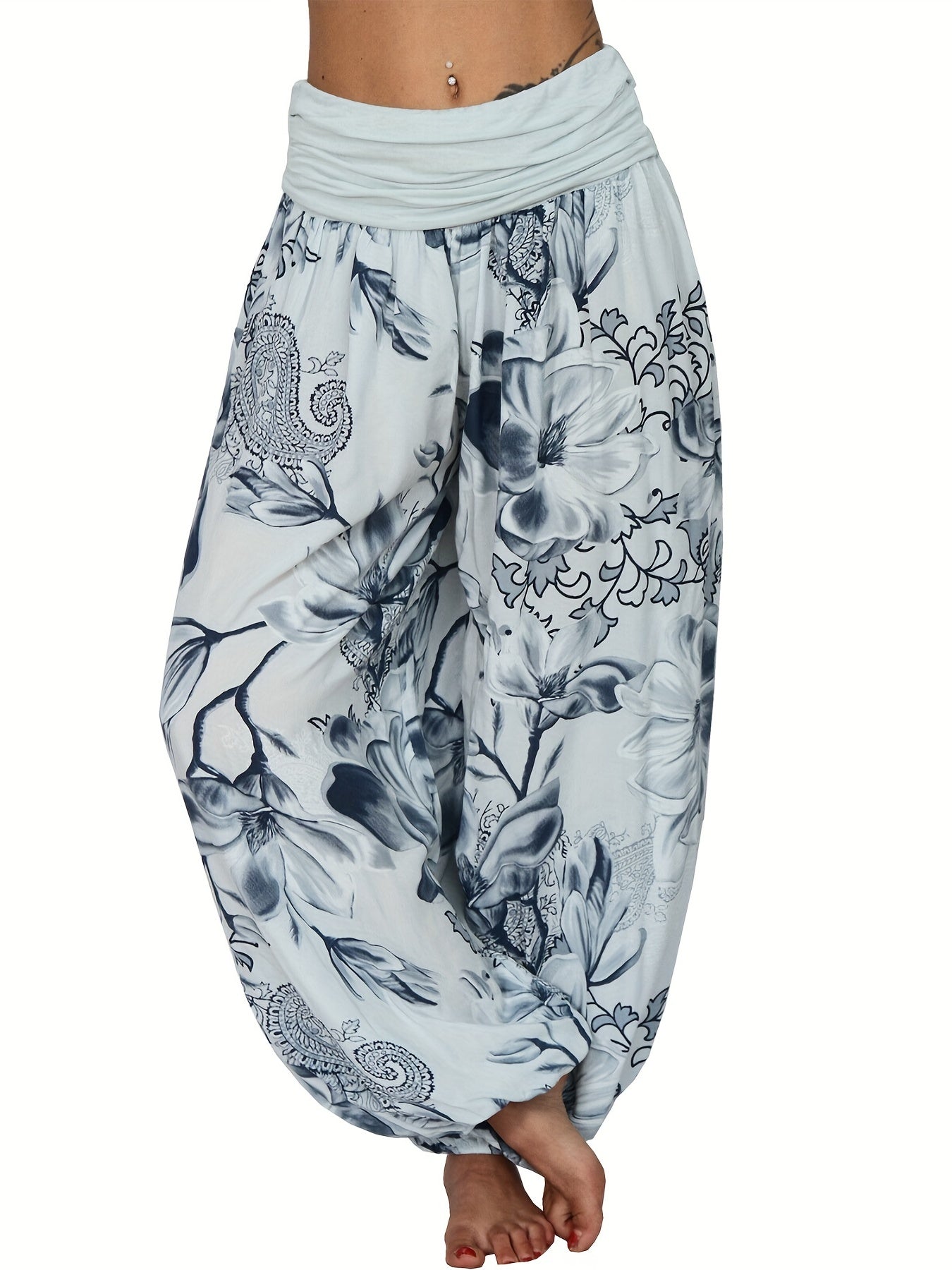 Boho Floral Print Harem Pants for Women