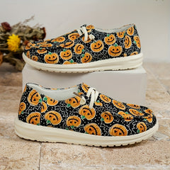 Halloween Pumpkin Pattern Flat Slip On Loafers Soft Comfortable Shoes