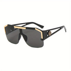 Geometric Frame Sunglasses Semi Rimless Flat Top Shield Eyewear