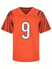 Men's 9 Orange Football Jersey V neck Short Sleeve Uniform