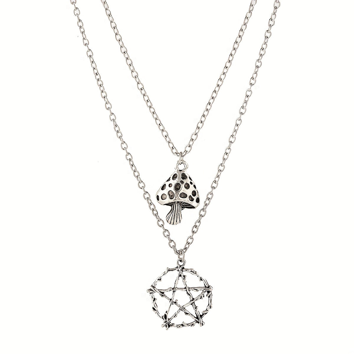 Halloween Punk Style Double Layer Star Mushroom Pendant Necklace