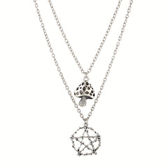 Halloween Punk Style Double Layer Star Mushroom Pendant Necklace