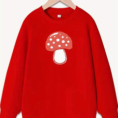 Girls Cartoon Mushroom Graphic Crew Neck Sweatshirt Top