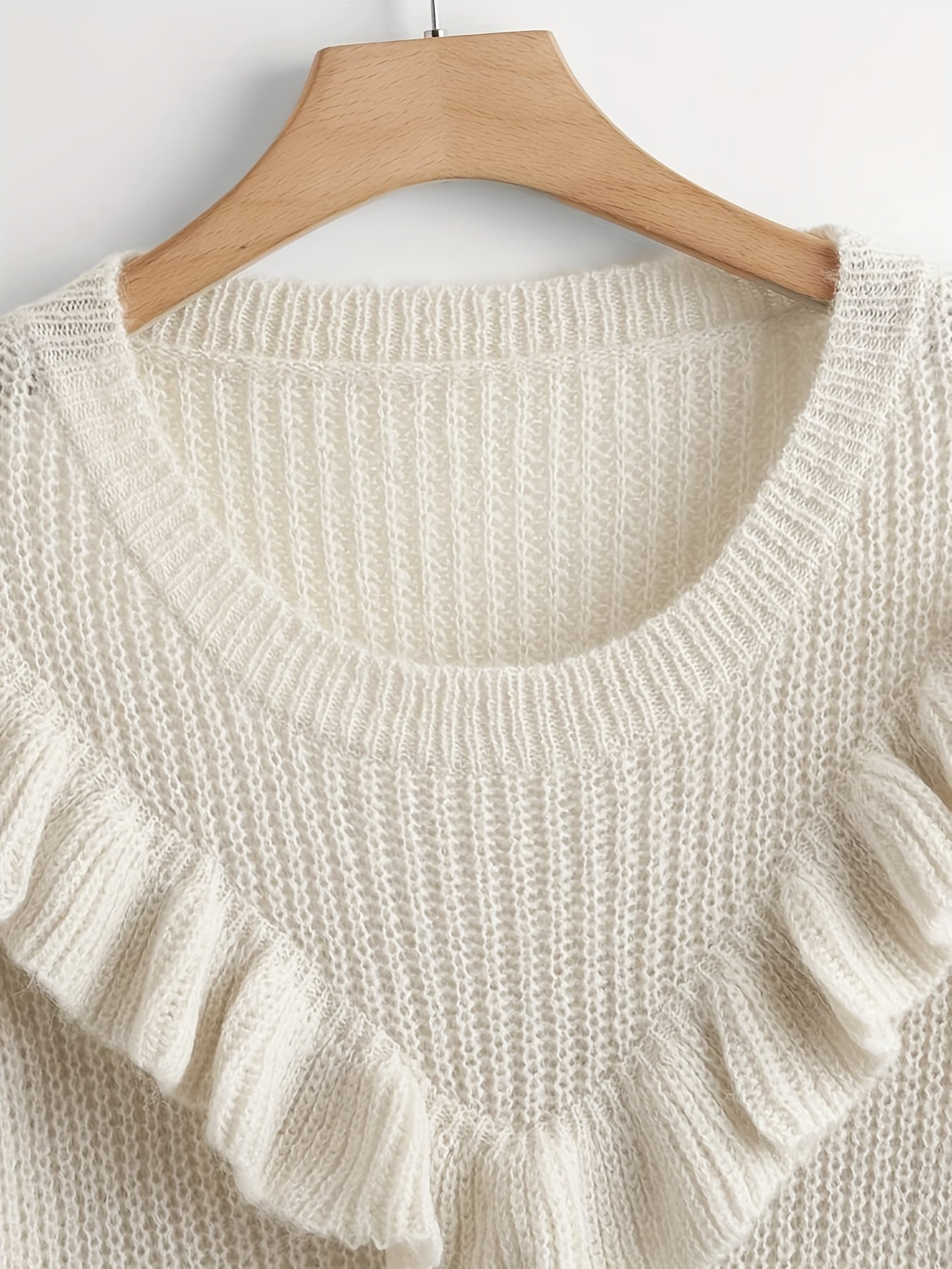 Women's Ruffle Trim Long Sleeve Sweater
