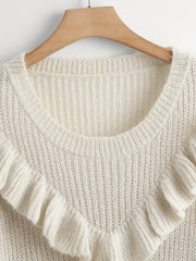 Women's Ruffle Trim Long Sleeve Sweater