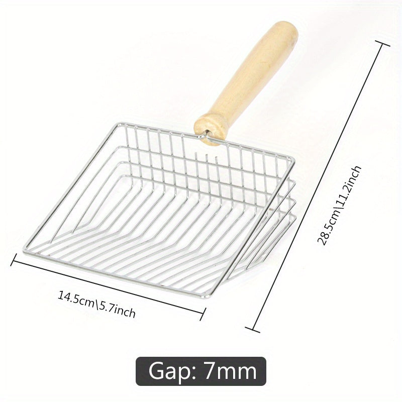 Large Silvery Wooden Handle Cat Litter Scoop for Pet Waste Cleaning