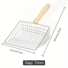 Large Silvery Wooden Handle Cat Litter Scoop for Pet Waste Cleaning