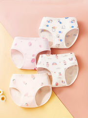 4pcs Girl's Cartoon Triangle Panties Elastic Waist Cotton Underwear