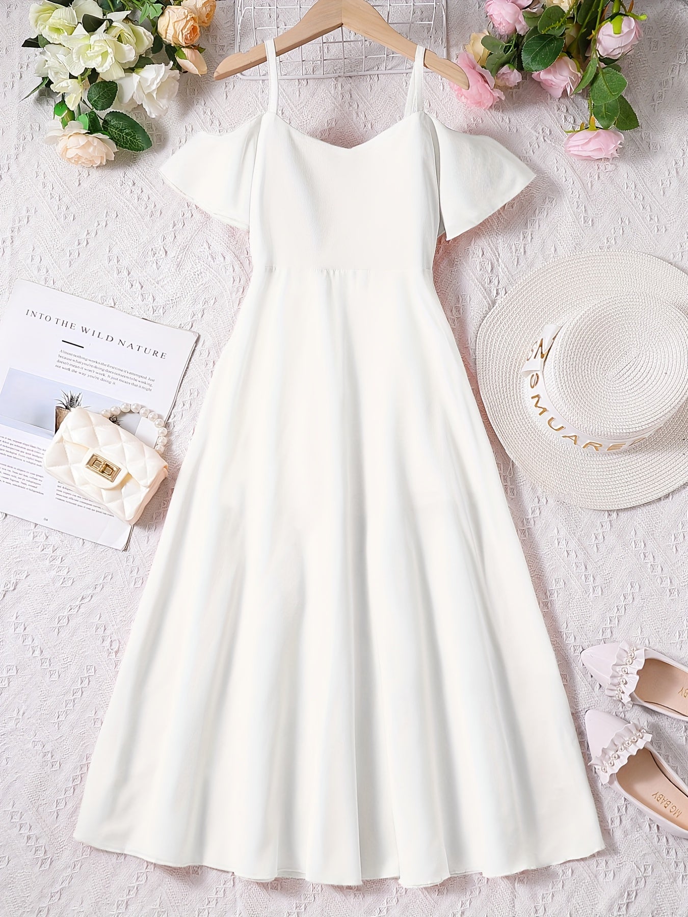 Girls Short Sleeve Cold Shoulder Dress for Summer