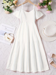 Girls Short Sleeve Cold Shoulder Dress for Summer