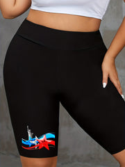 Graphic Print High Rise Biker Shorts Plus Size