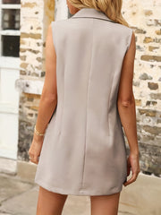 Solid Lapel Vest Blazer Open Front Mid-Length Outerwear Women's Clothing