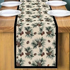 Polyester Table Runner Merry Christmas Pinecone Pattern