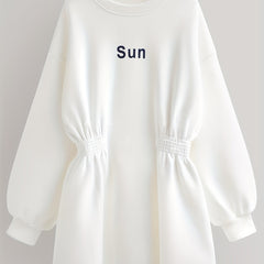 Crew Neck Sweatshirt with Cinched Waist for Women