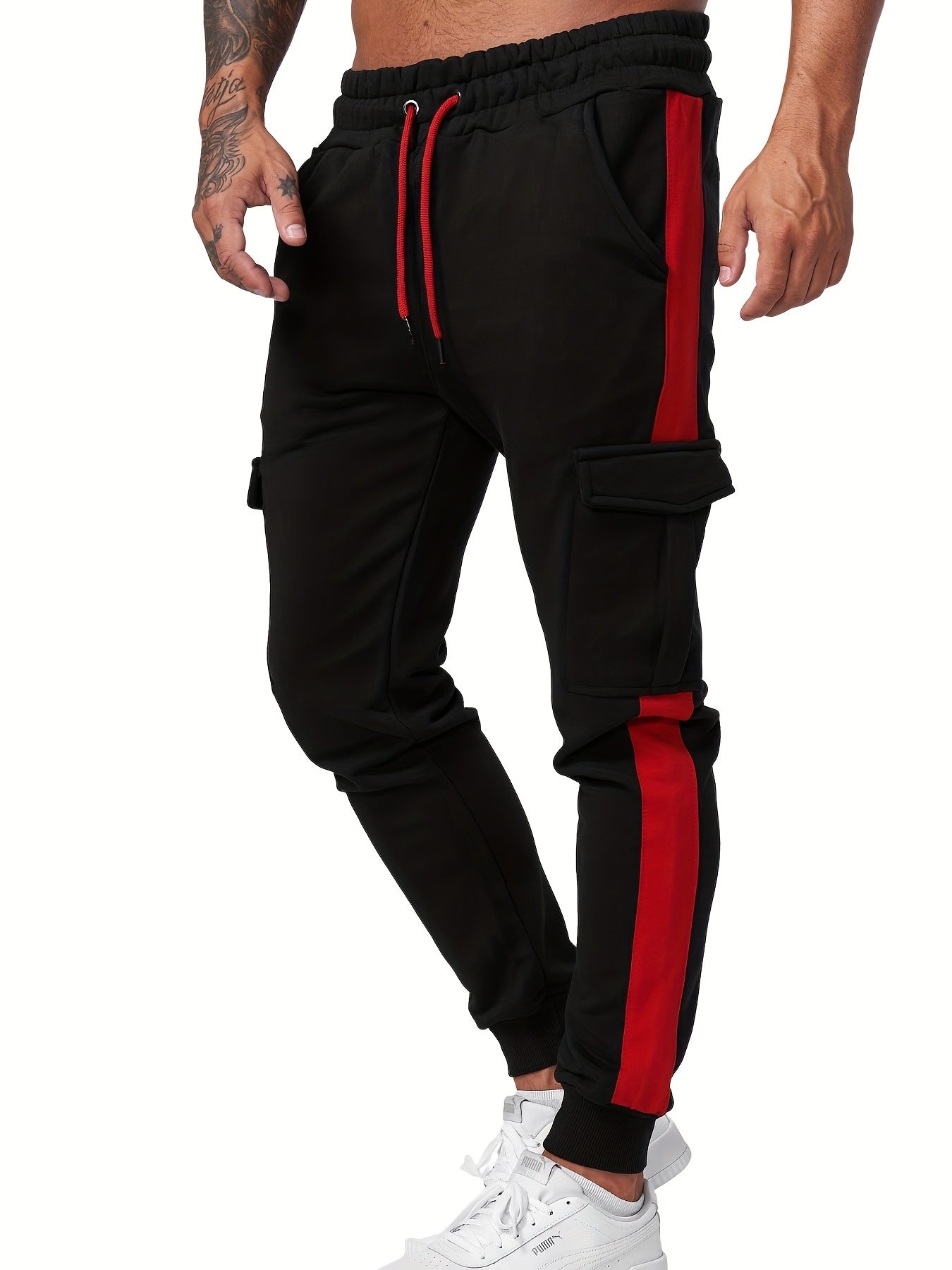 Men's Drawstring Cargo Pants Flap Pockets Jogger Pants