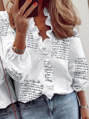 Casual Blouse Women's Plus Letter Print V Neck Blouse
