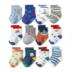 12pairs Baby Non slip Floor Socks Animal Graphic Crew Socks For Boys And Girls