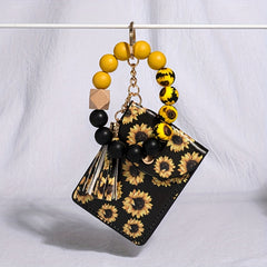 PU Tassel Wrist Keychain Anti-lost Card Coin Purse Bracelet Key Ring