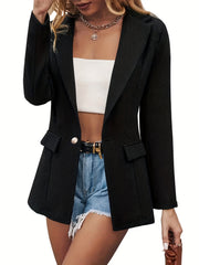Waffle Grid Button Front Blazer Long Sleeve Women's Clothing