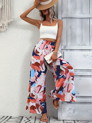 Abstract Print Wide Leg Pants Elastic Waist Vacation Pants