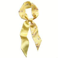 Yellow Floral Print Skinny Scarf Head Hair Ribbon Handbag Wrap Neckerchief