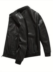 Men's Stylish PU Leather Jacket Zip Up Long Sleeve Jacket
