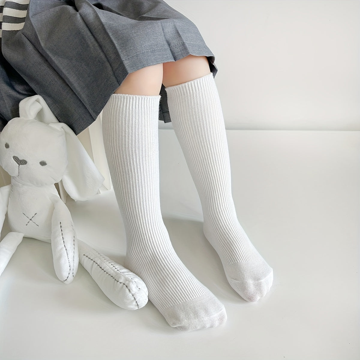 Girls Kids Cotton Knee High Socks Straight Board Stockings - Four Seasons