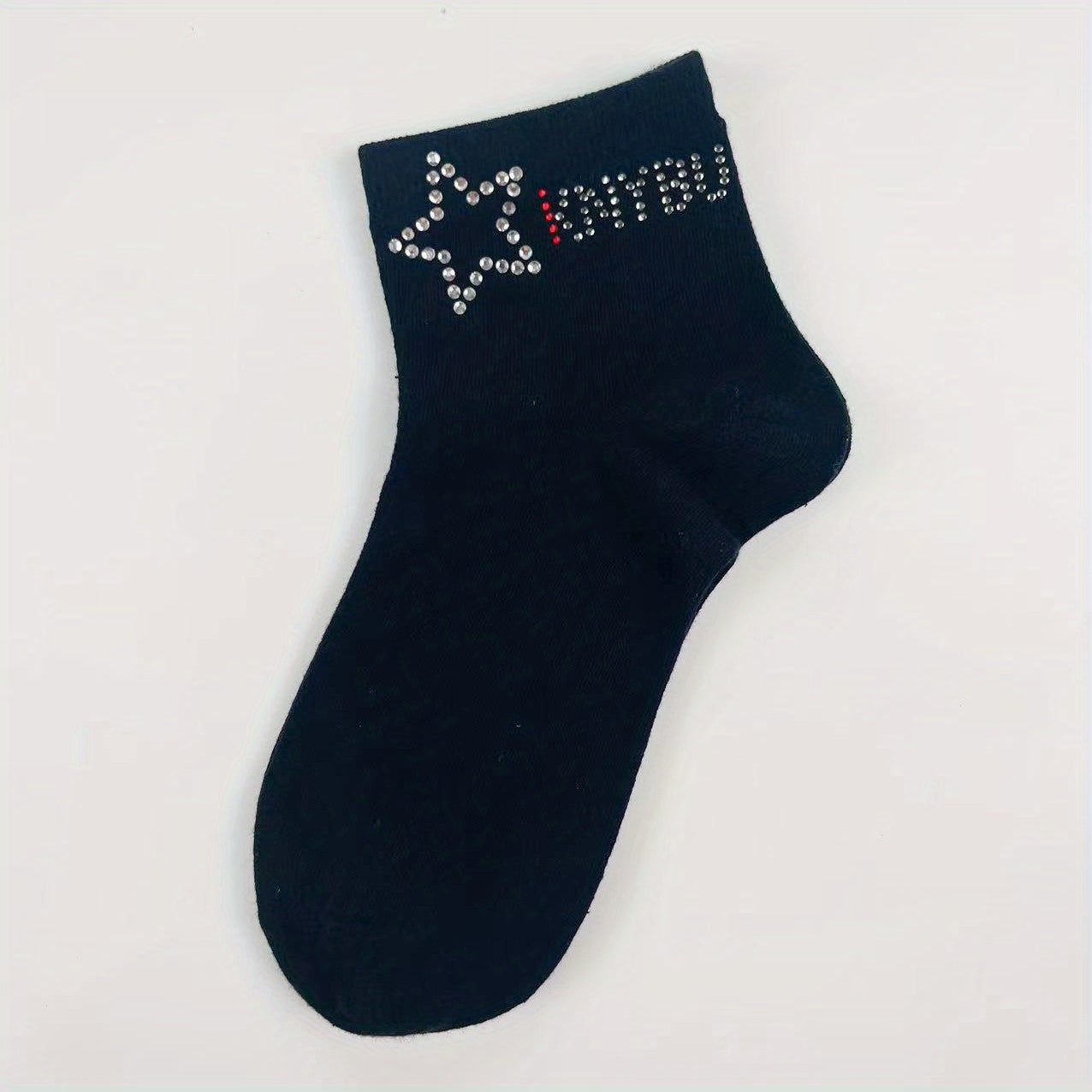 Star & Letter Rhinestone Crew Socks for Women