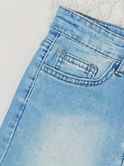 Girls Stretch Denim Shorts Straight Leg Casual Washed Summer Shorts